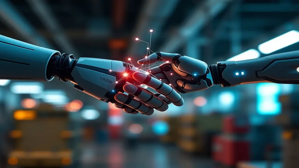 Manos robóticas se dan la mano digitalmente